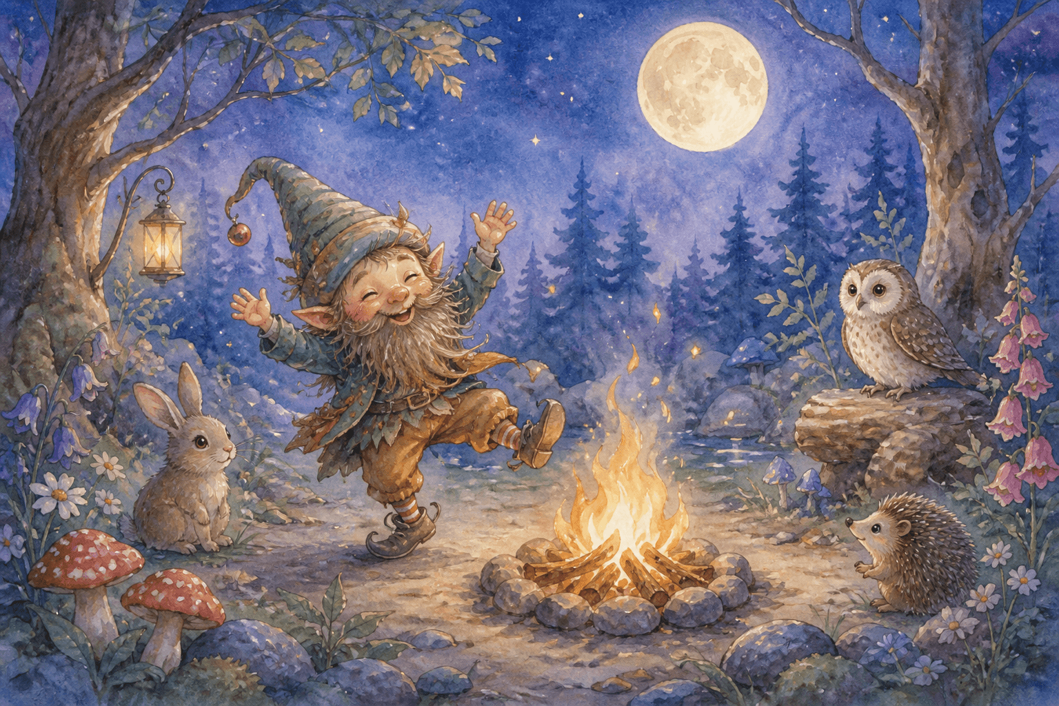 The little man dances around a fire singing his secret name